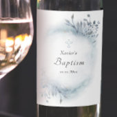 Taufe dustig blaue Aquarellpflanzen Weinetikett