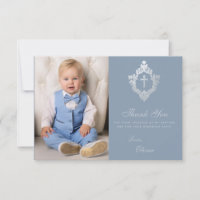 Taufe Dusty Blue Wappen Kreuz Elegantes Junge Foto