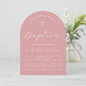 Taufe Dusty Rose Arch Pink Girl Christening Einladung (Stehend Vorderseite)
