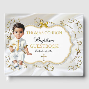 Taufe eines Babyjungen Christening Weiß & Gold Kre Gästebuch