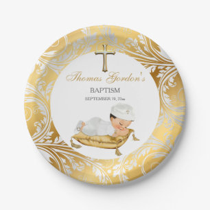 Taufe eines Babyjungen Gold Silber Pappteller