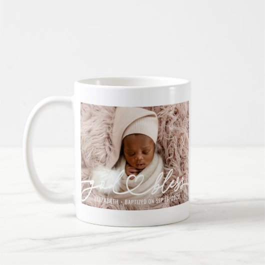 Taufe Einfache Elegante Modernes Heart Baby Foto Kaffeetasse (Links)