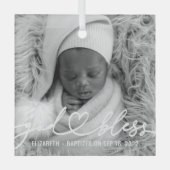 Taufe Einfache Elegante Modernes Heart Baby Foto Ornament Aus Glas (Vorderseite)