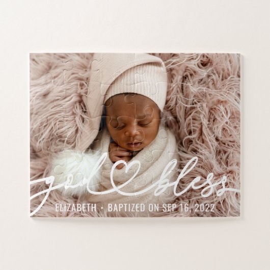 Taufe Einfache Elegante Modernes Heart Baby Foto Puzzle (Horizontal)