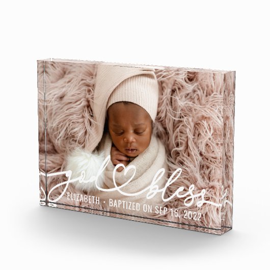 Taufe Einfache Elegante Modernes Herz Baby Fotoblock (Rechts)