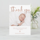 Taufe| Einfache minimale Rose Gold mit Foto Dankeskarte (Stehend Vorderseite)