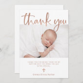 Taufe| Einfache minimale Rose Gold mit Foto Dankeskarte (Vorne/Hinten)