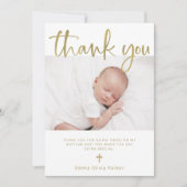 Taufe | Einfache Minimalvergoldung mit Foto Dankeskarte (Vorderseite)