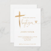 Taufe Einfache moderne Cross Christening Gold Einladung (Vorne/Hinten)