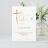 Taufe Einfache moderne Cross Christening Gold Invi Einladung (Stehend Vorderseite)