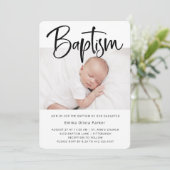 Taufe| Einfaches Schwarz-Weiß-Foto Einladung (Stehend Vorderseite)