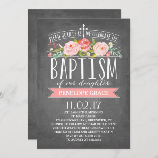 Taufe-Einladung der Rosen-Fahnen-Tafel-| Einladung (Vorne/Hinten)