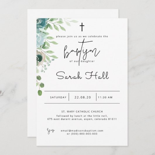 Taufe Einladung Dusty Blue (Vorne/Hinten)