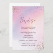 Taufe Einladung für kleine Mädchen. Rosa und Gold (Vorne/Hinten)