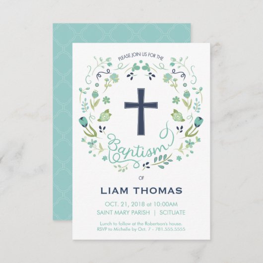 Taufe Einladung - Junge - Customizing - mit Kreuz (Vorne/Hinten)