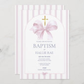 Taufe Einladung Mädchen, moderne rosa Bow & Streif (Vorne/Hinten)