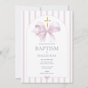 Taufe Einladung Mädchen, moderne rosa Bow & Streif