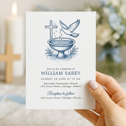 Taufe Einladung mit Taube- und Wasserbowlingdesign