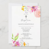 Taufe Einladung Pink Aquarellfarben Blume (Vorderseite)