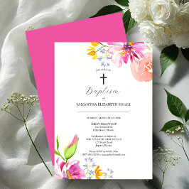 Taufe Einladung Pink Aquarellfarben Blume