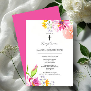 Taufe Einladung Pink Aquarellfarben Blume