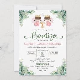 Taufe Einladung Spanisch zwei Mädchen Zwillinge Sc