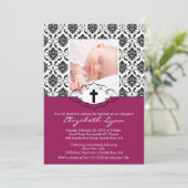 Taufe Einladungen Foto Black Damask (Stehend Vorderseite)