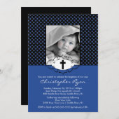 Taufe Einladungen Foto Blau & Schwarz (Vorne/Hinten)