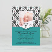 Taufe Einladungen Foto Damask (Stehend Vorderseite)