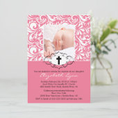 Taufe Einladungen Foto Rosa Wirbel (Stehend Vorderseite)