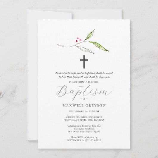 Taufe Einladungen Religiöse Botanicale (Vorderseite)