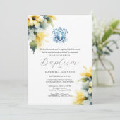 Taufe Einladungen Religious Blue and Yellow (Stehend Vorderseite)