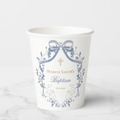 Taufe eleganter blauer Bogen Pappbecher (Rückseite)