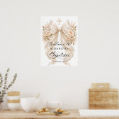 Taufe Eleganter Blumenbogen und Perlen-Willkommen Poster (Küche)