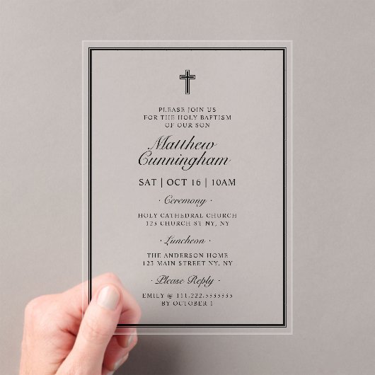 Taufe Eleganter moderner QR-Code Acryleinladungen (Insitu (Handheld))