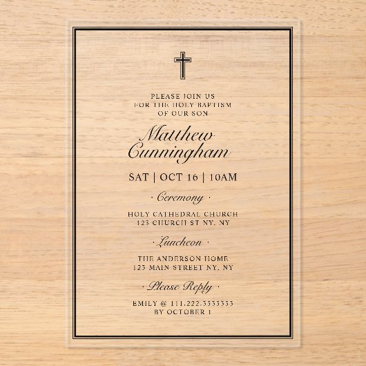 Taufe Eleganter moderner QR-Code Acryleinladungen (Vorderseite)