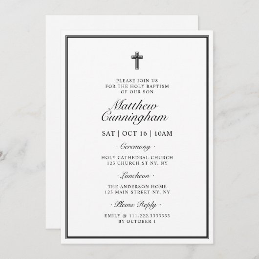 Taufe Eleganter moderner QR-Code Einladung (Vorne/Hinten)