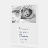 Taufe Elegantes Foto Begrüßung Akryllisches Zeiche Acrylschild (Winkel)