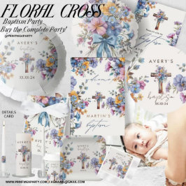 Taufe elegantes modernes blaues Aquarellkreuz Einladung