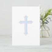 Taufe "Embossed Cross Blue" Einladung (Stehend Vorderseite)