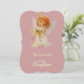 Taufe Engel mit Flügeln und Blumenkronen Einladung (Stehend Vorderseite)