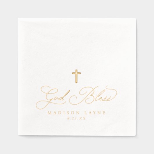 Taufe Erste Kommune Gold Gott segne Kreuz Servietten Mit Folie (Vorderseite)