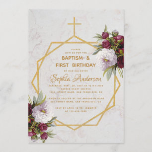 Taufe Erster Geburtstag Burgunder Pfingstrose Marm Einladung