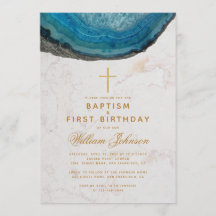 Taufe & Erstgeburt Blue Geode Gold Cross Boy