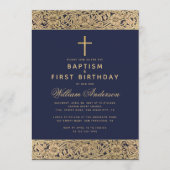 Taufe Erstgeburt Navy Blue Gold Rose Junge Einladung (Vorderseite)