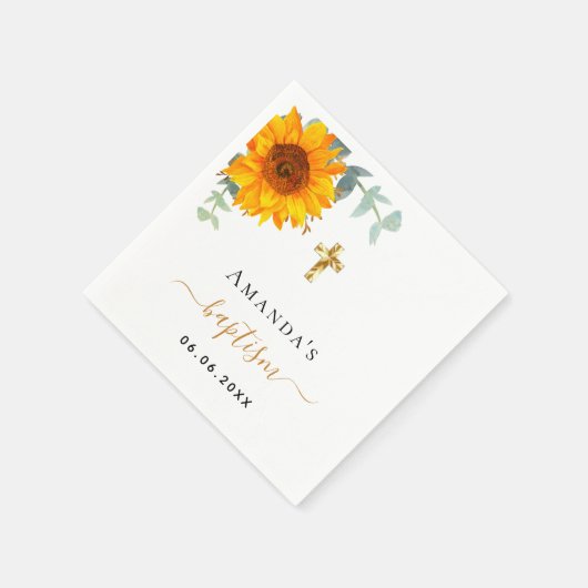 Taufe eucalyptus rustikales Sonnenblumenmädchen Serviette (Ecke)