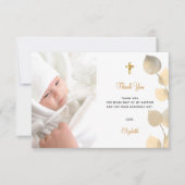 Taufe Eukalyptus custom Foto golden Dankeskarte (Vorderseite)