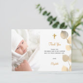 Taufe Eukalyptus custom Foto golden Dankeskarte (Stehend Vorderseite)
