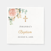 Taufe Eukalyptus Florales Mädchen staubiges Rosé R Serviette (Vorderseite)