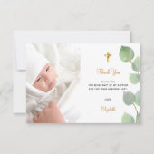 Taufe Eukalyptus-Foto Weißgold Dankeskarte (Vorderseite)